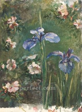  roses Oil Painting - Wild Roses And Irises flower John LaFarge